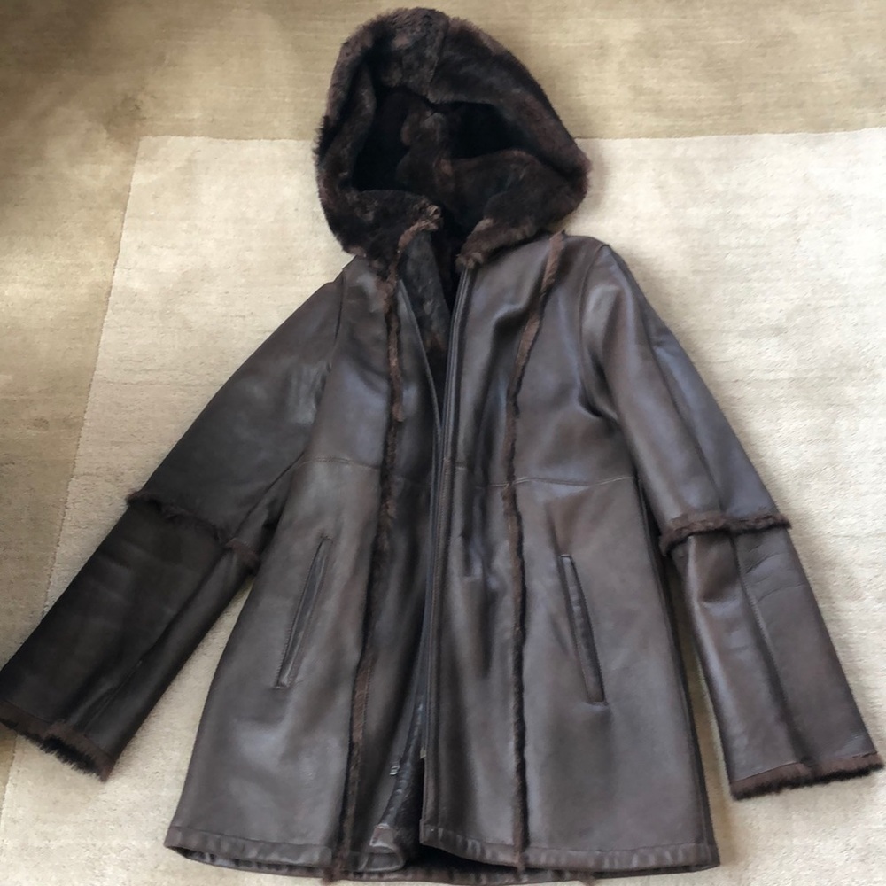 Deep Chocolate Brown Shearling Coat